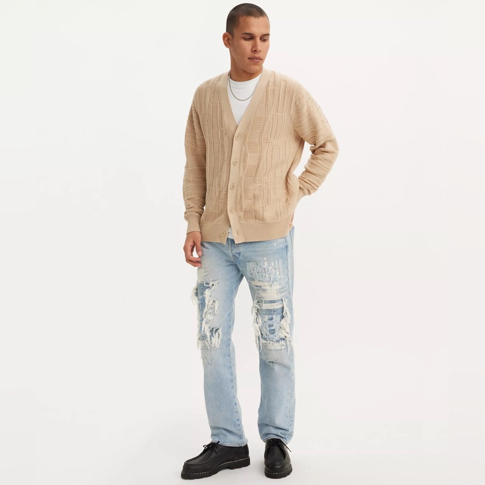 New Levi's Premium 501 Original Fit Distressed Original Fit Straight Leg Jeans
